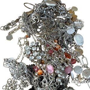 Mixed Jewelry Lot  TANGLED 15.9oz  Silver-Tone & Beaded Necklaces Bracelets
